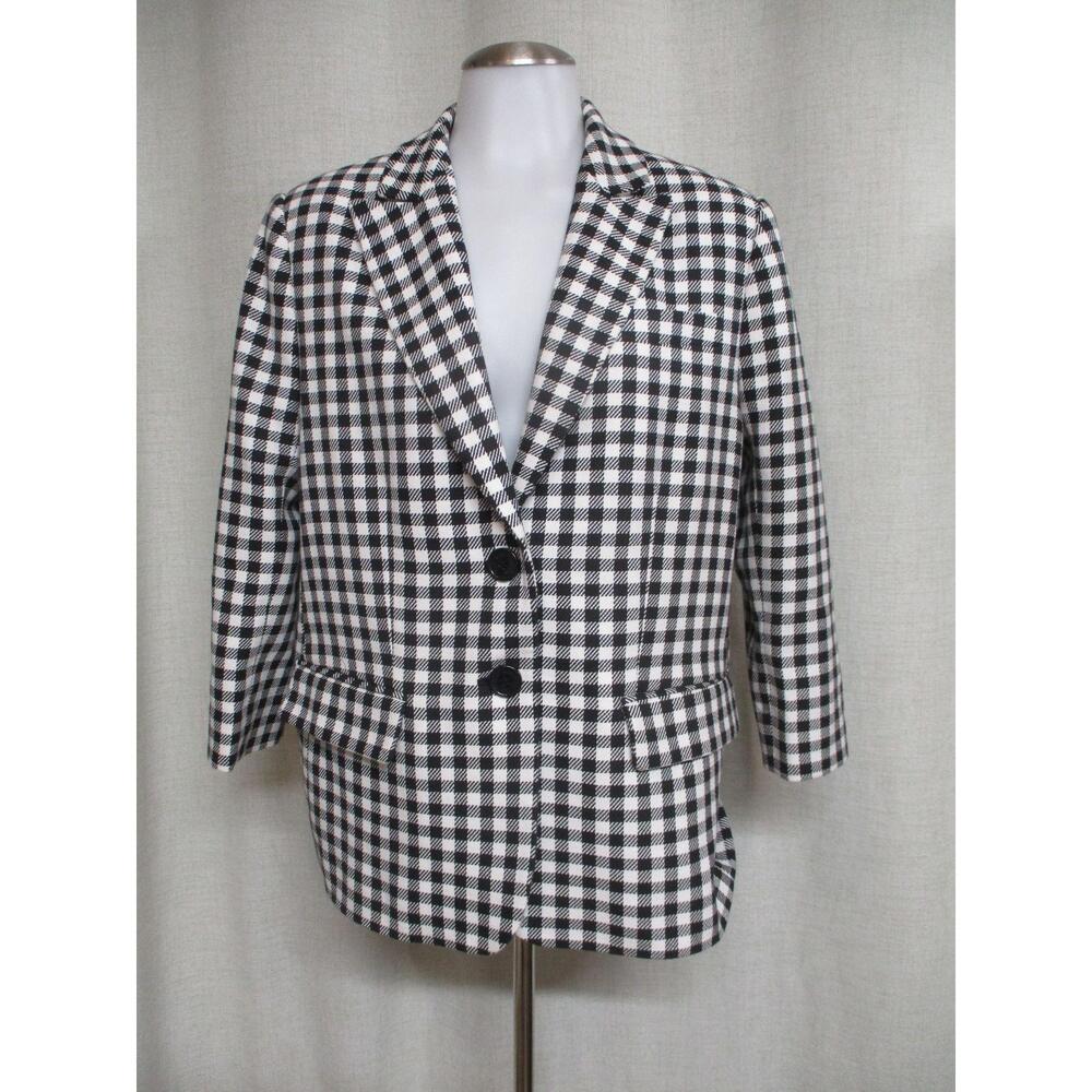 KATE SPADE Black White Check Lined cotton jacket Blazer sz 12